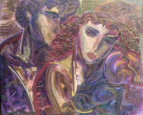 Vadik Suljakov (B 1960) "SUSPICIONS" Large oil on Canvas signed lower right