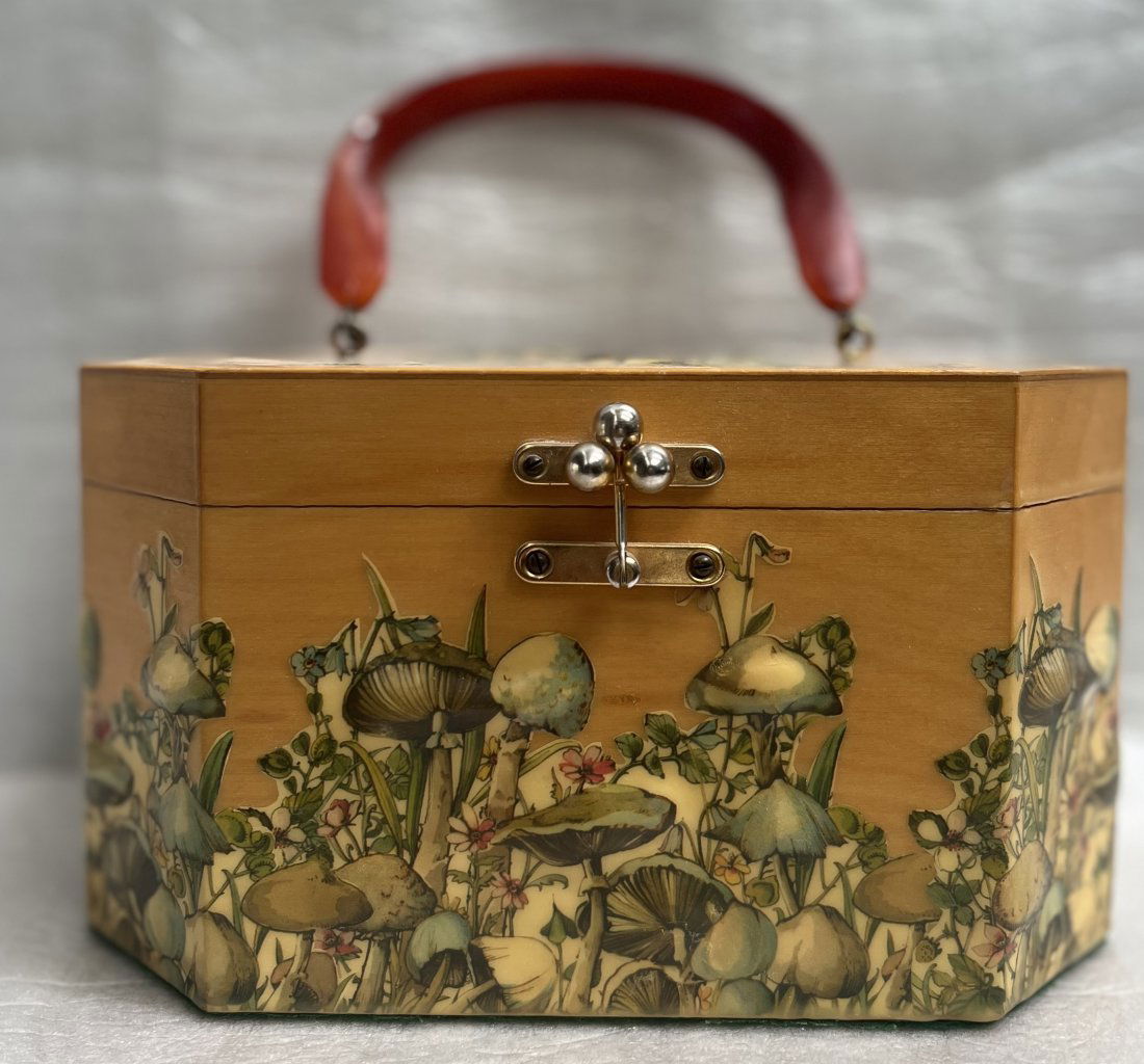 Vintage Annie Laurie PALM BEACH Handmade Wood FLOWERS Handbag Purse Bakelite (1 of 4)