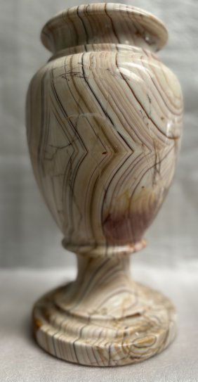 HEAVY COLORFUL VINTAGE MARBLE ONYX NATURAL STONE CARVED URN