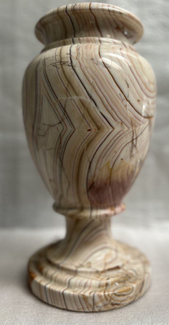 HEAVY COLORFUL VINTAGE MARBLE ONYX NATURAL STONE CARVED URN (1 of 4)