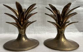1970s BOHO CHIC BRASS SET OF 2 PINEAPPLE HOLDERS