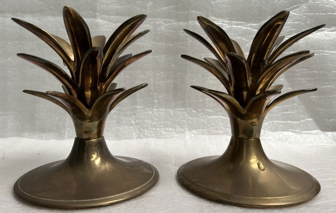 1970s BOHO CHIC BRASS SET OF 2 PINEAPPLE HOLDERS (1 of 3)