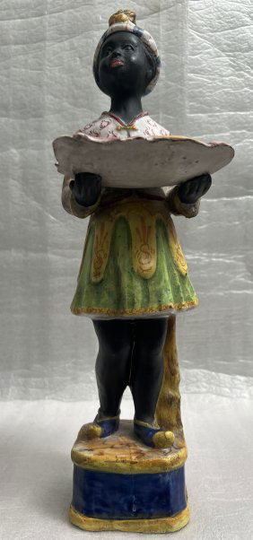 VINT AGE ITALIAN CERAMIC BLACKMOOR FIGURE HOLDING A TRAY, MEISELMAN IMPORTS