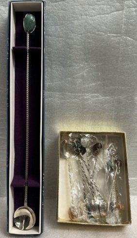 VINTAGE 1960s DRINK MIXING TOOLS WITH SEMI PRECIOUS STONES