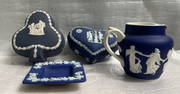 Wedgwood Blue Jasperware Lot 4 Pieces Trinket Dish Ashtray and Creamer