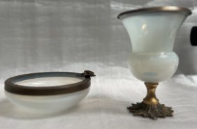 FRENCH OPALINE ENAMEL GLASS VASE AND TRINKET DISH