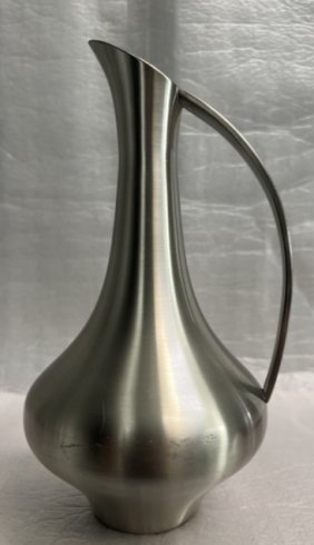 Selangor Pewter Vase Pitcher&nbsp;With Handle Singapore Malaysia 9" Tall Vintage MCM