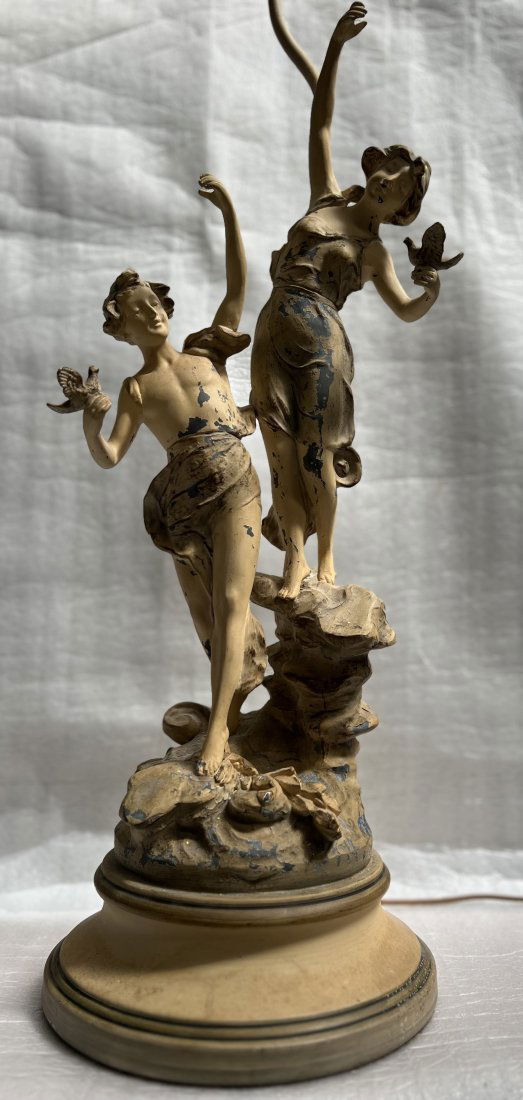 ART NOUVEAU L.F. MOREAU SIGNED FRENCH STATUE FIGURAL LAMP SCULPTURE (1 of 7)