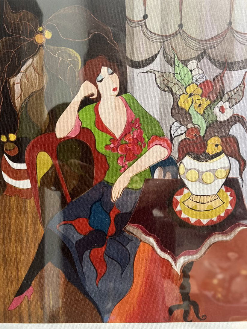 ITZCHAK TARKAY "TIRED AT TEA"  FRAMED PRINT ON CANVAS (1 of 3)