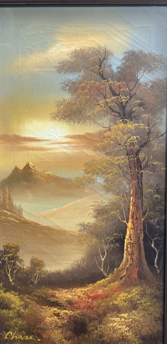 STUNNING OIL ON CANVAS ATTRIBUTED TO ADELAIDE CHASE BEAUTIFUL MOUNTAIN SCENE: This magnificent painting is a stunning work of art on canvas, featuring a beautiful mountain scene. The piece is attributed to the renowned artist Adelaide Cole Chase and is signed by CHASE, adding t