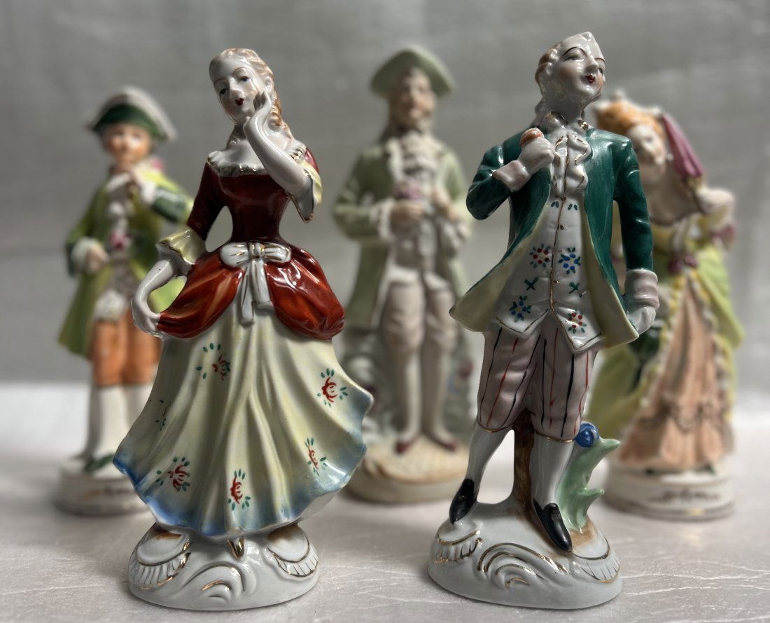 VICTORIAN ROMANTIC PORCELAIN COLONIAL OCCUPIED JAPAN FIGURINE SET OF 5, 8" TALL (1 of 6)