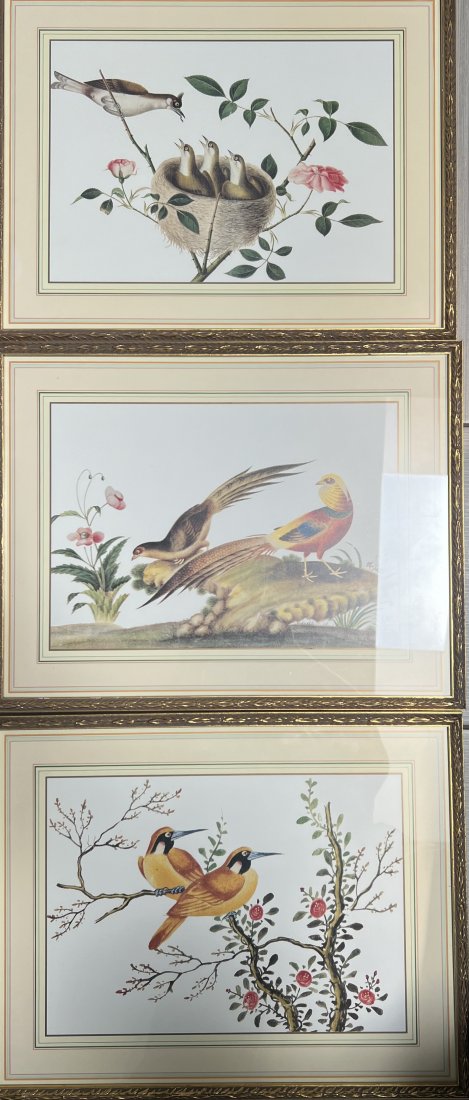 SET OF 3 ( THREE) VINTAGE ORIENTAL FRAMED BIRD LITHOGRAPHS (1 of 4)