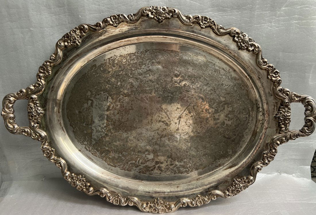 Sheridan Silver 30" x 18" Extra Large Butler's Footed Silver Service Tray 1940's (1 of 1)