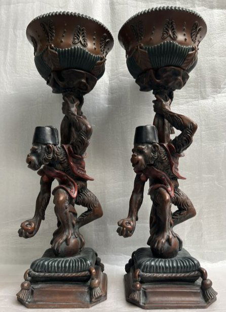 PAIR OF ANTIQUE MONKEY PLANT HOLDERS 22" TALL EACH (1 of 4)