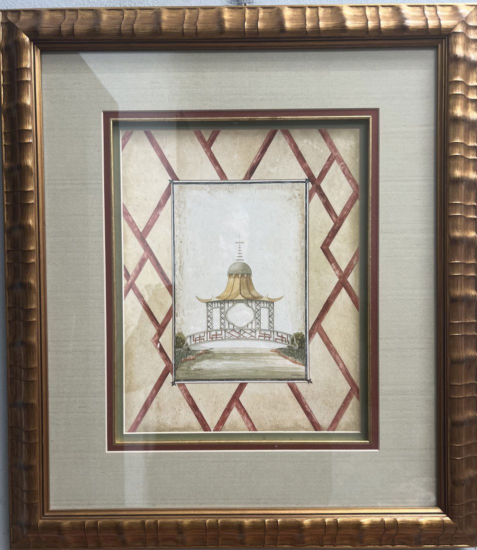 PAIR (2) D NICKOLS   PRINTS "MEDITATION GARDENDS 1 &2,  2 PIECE SET (POSSIBLE WATERCOLOR) (1 of 6)