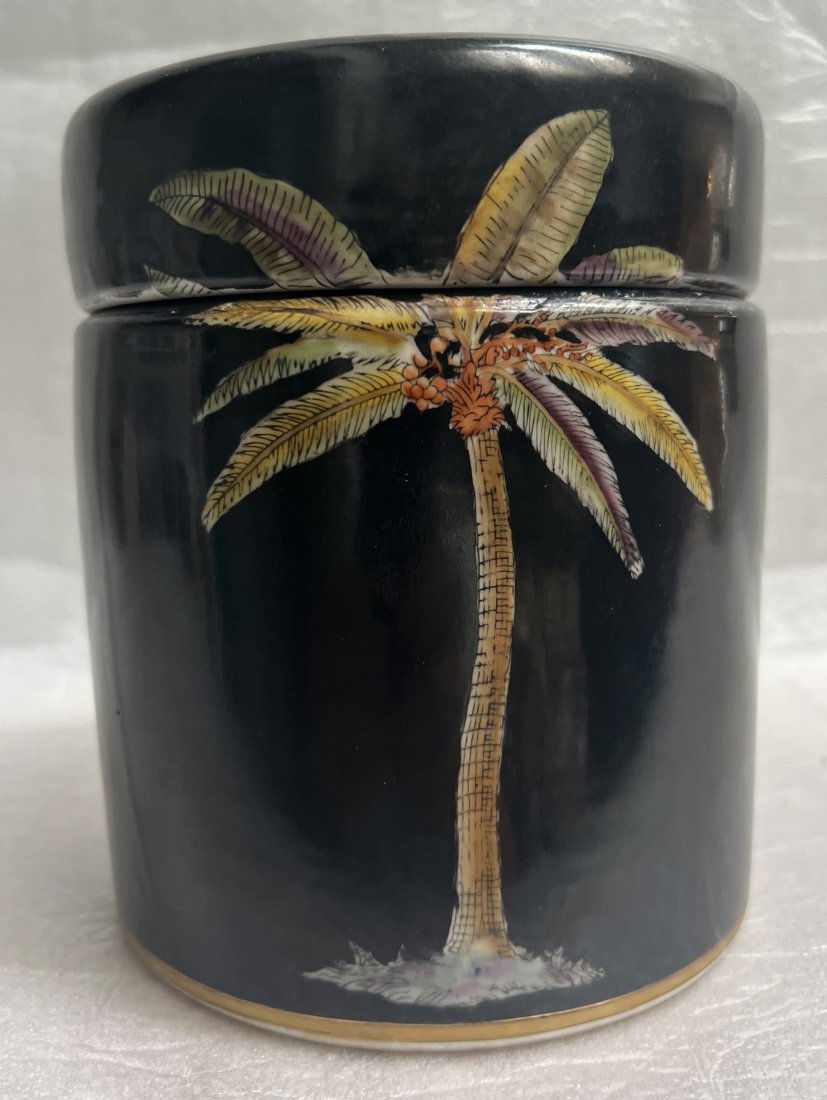 RAYMOND WAITERS PALM TREE CERAMIC TRINKET OR GINGER JAR WITH LID (1 of 6)