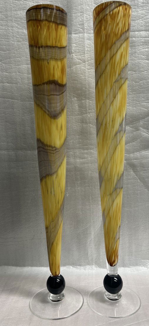 STUNNING PAIR OF SCARBOROUGH SIGNED ART GLASS SUNBURST 29" TALL, HEAVY VASES (1 of 4)