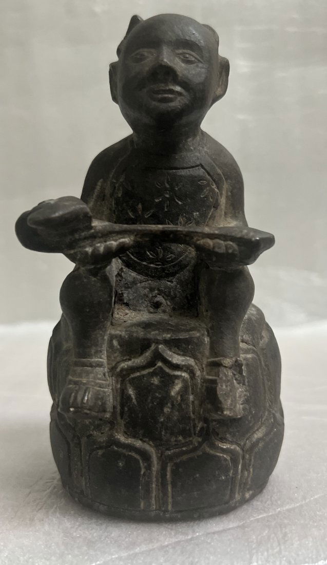 CHINESE MEJI PERIOD STONE SCULPTURE OF A MAN WITH INSTRUMENT (1 of 5)