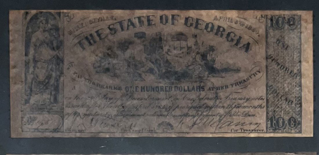 SIX CONFEDERATE STATE PAPER MONEY FRAMED UNDER GLASS (1 of 6)