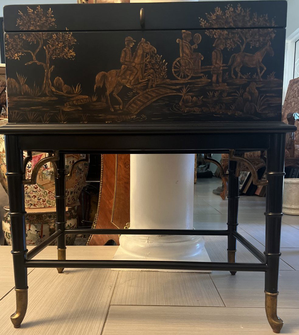 ASAIN CHINOISERIR STYLE HAND PAINTED CABINET OR SIDE TABLE ON A WOOD STAND 27"T (1 of 4)