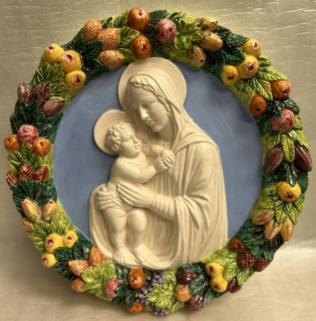 BEAUTIFUL MADONNA & CHILD PORCELAIN DETAILED WALL PLATE CONTI ITALY (1 of 6)