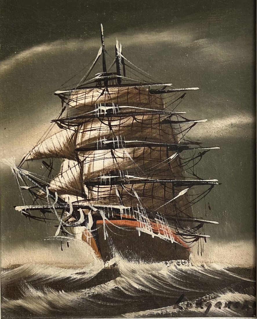 Renato Longanesi ( Italian B 1931) Oil on Canvas Still Life Clipper Ship (1 of 3)