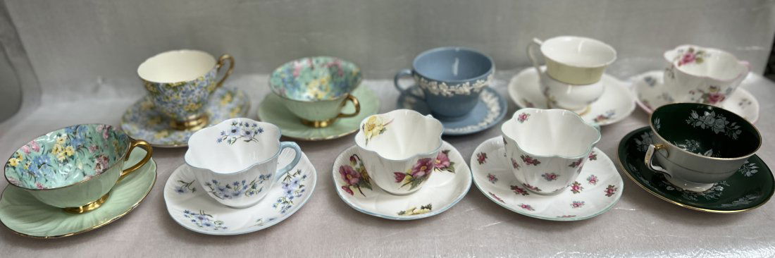 Set of Ten English Tea Cup Collection , Shelley, Aynsley, Begonia, Royal Stafford and Wedgewood (1 of 12)