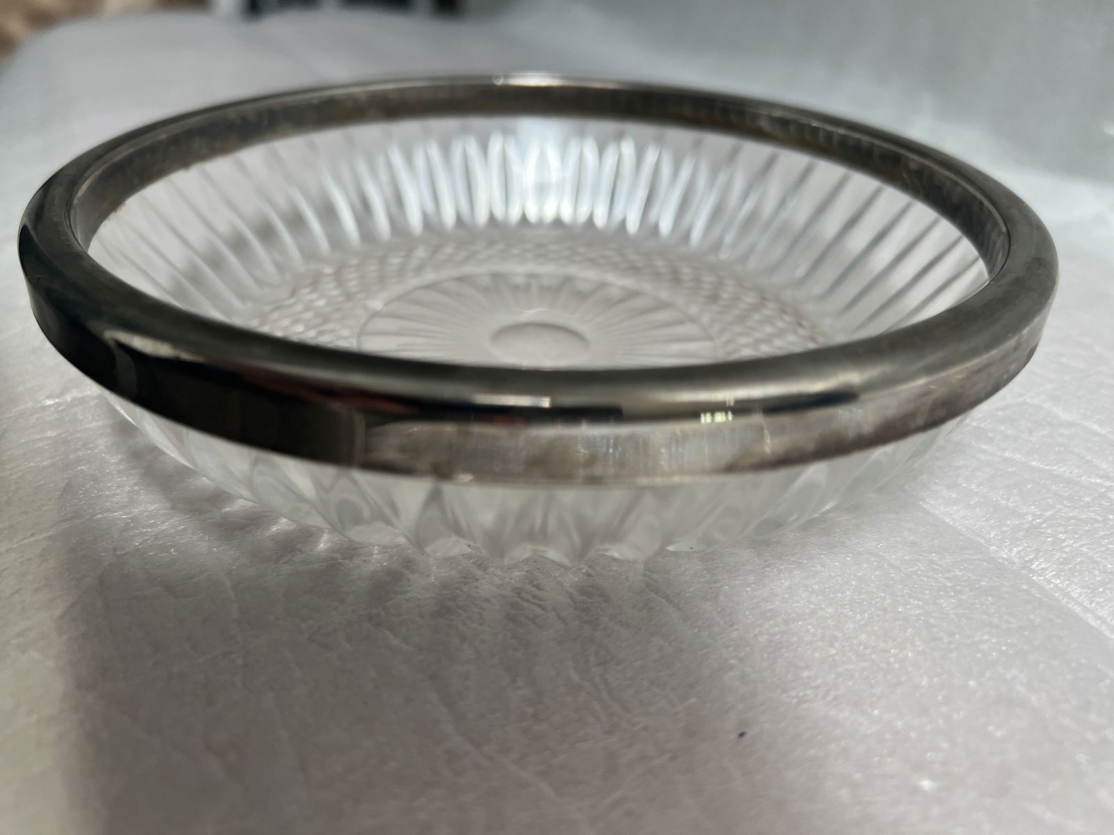 Vintage Heavy Cut Glass With Silver Rim Serving Dish (1 of 2)