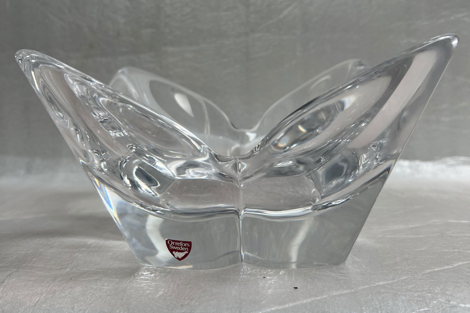 Vintage Orrefors Large Signed Petals or Lily Shaped Crystal Bowl (1 of 3)