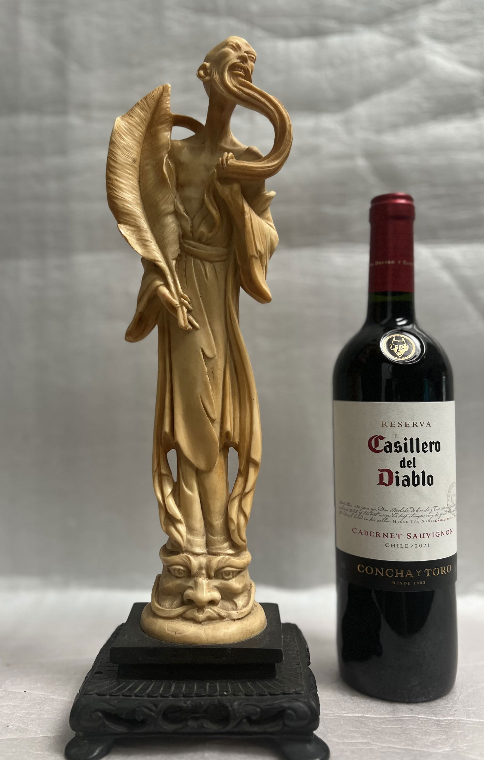 JAPANESE ALABASTER / RESIN STATUE OF AN ASIAN MAN WITH A LONG BEARD, SIGNED "A.S." (1 of 5)