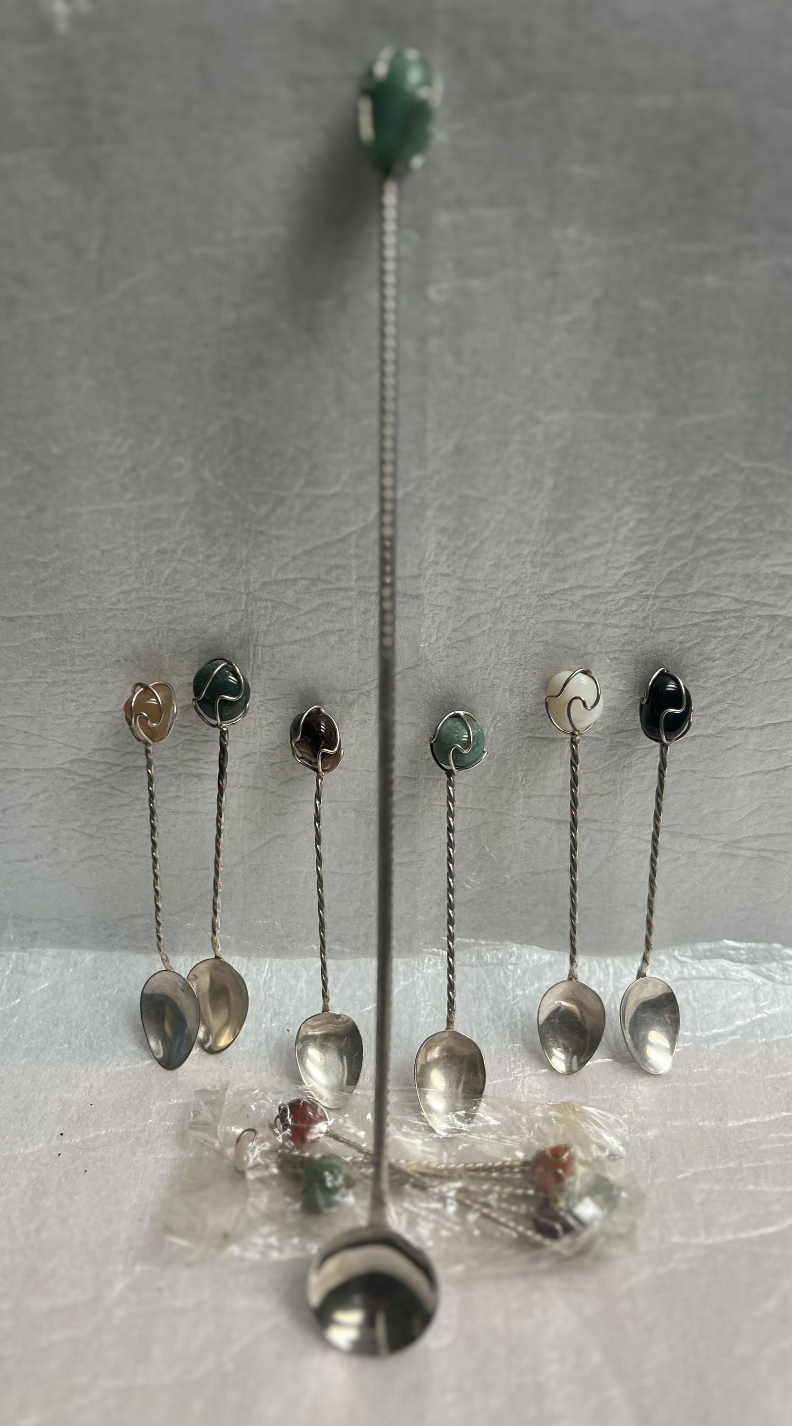 VINTAGE 1960s DRINK MIXING TOOLS WITH SEMI PRECIOUS STONES (1 of 4)