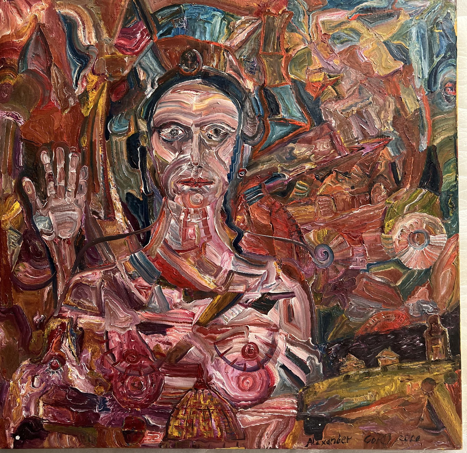 Large Alaxander Gore Oil on Canvas Semi Abstract Weighness in Time and Space (1 of 4)