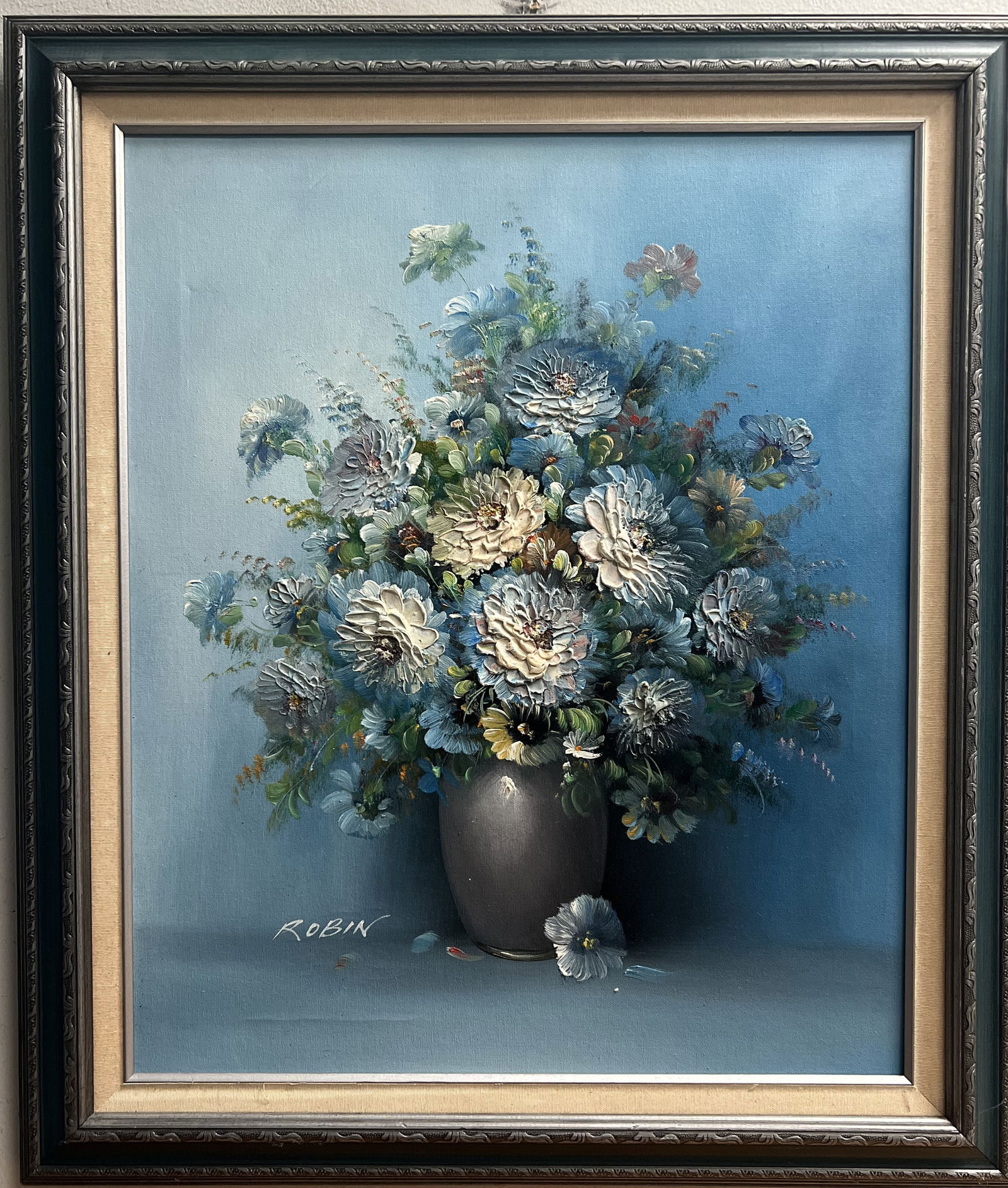 ROBIN " Vase with Flowers" Oil on Canvas Signed lower Left (1 of 7)
