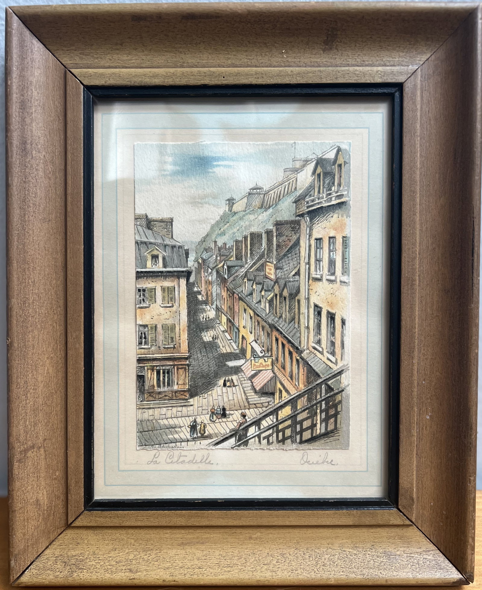 ANTIQUE VINTAGE WATER COLOR "LA CETADELLE": ANTIQUE VINTAGE WATER COLOR "LA CETADELLE", This antique and original watercolor painting titled "La Cetadelle" is a stunning example of impressionist cityscape art. The small size allows for easy dis