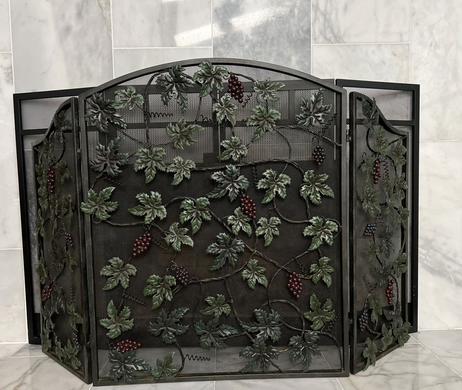 Fireplace Screen Vintage Screen Protector,Wrought Iron Beautiful Leaf Design (1 of 3)