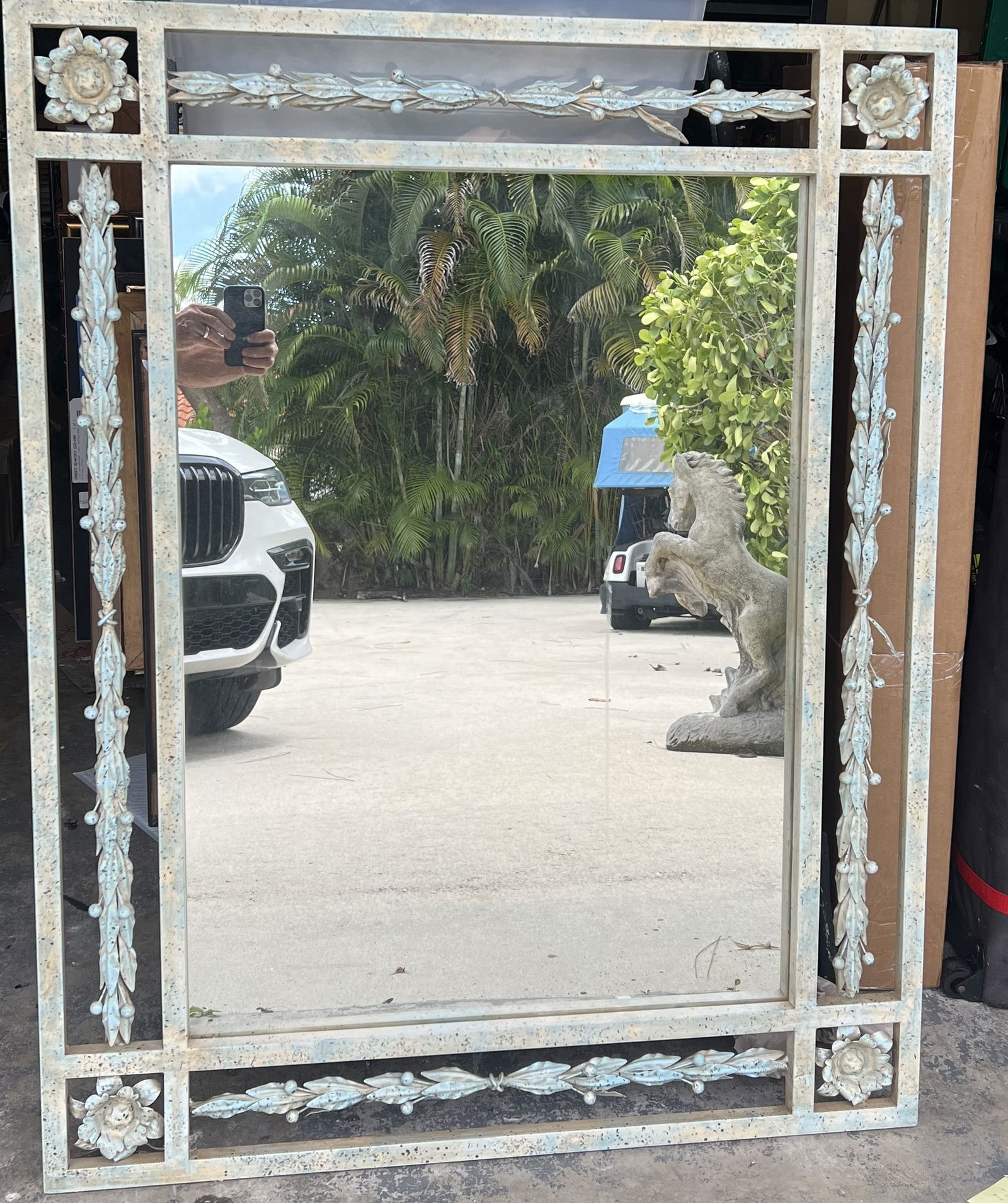 Mid Century Decorated Metal Framed Mirror (1 of 5)