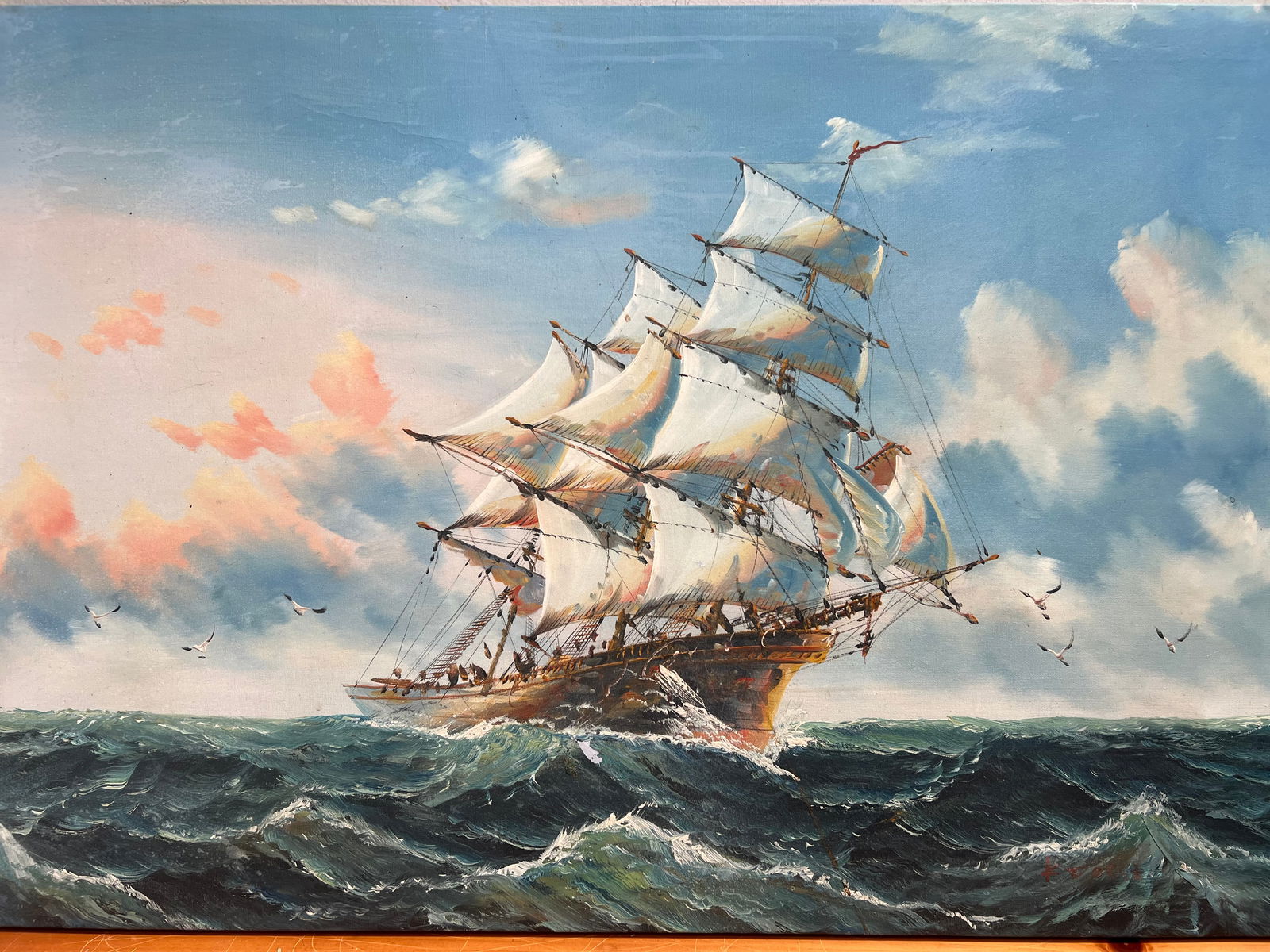 LRG VINTAGE ORIG K. DOSSI NAUTICAL SEASCAPE SHIP PORTRAIT OIL/CANVAS PAINTING (1 of 3)