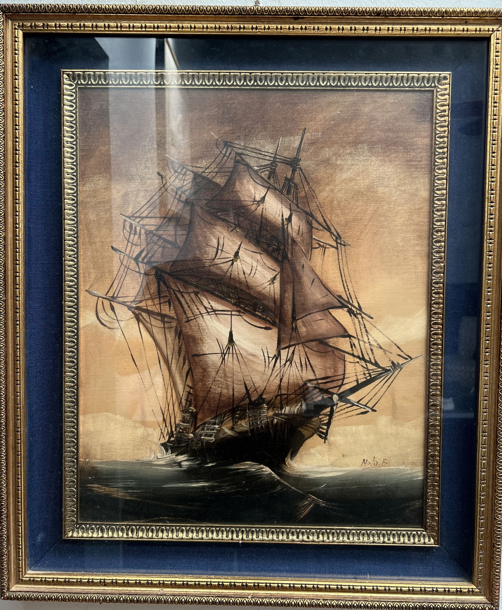 FRIGATE HIGH SEAS PAINTING OIL ON CANVAS SIGNED BY THE ARTIST (1 of 5)