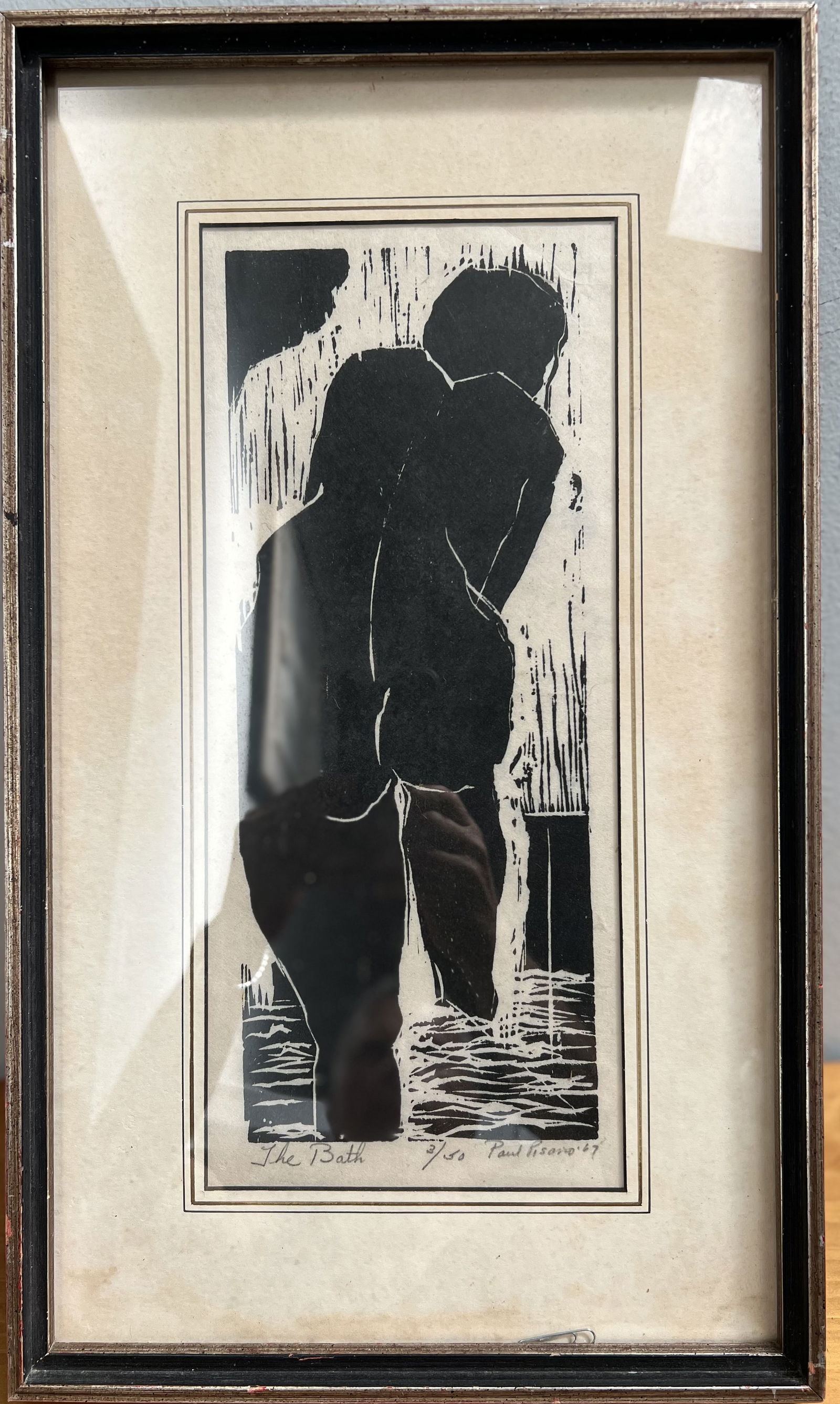 Paul Pisano Woodcut Print "The Bath" Hand Signed, Numbered and Dated 1967 (1 of 3)