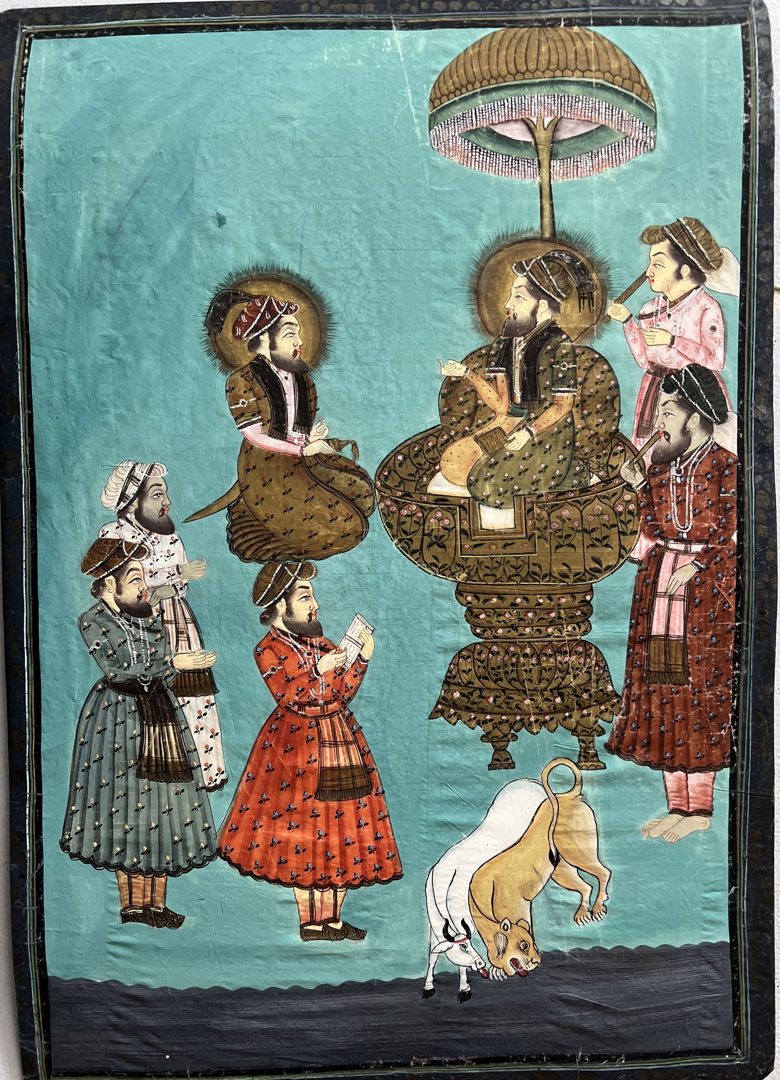 PICHWAI PAINTING OF PORTRAIT OF SULTAN ABU L HASAN OF GOLCONDA SITTING HAND PAINTED ON COTTON CLOTH (1 of 3)