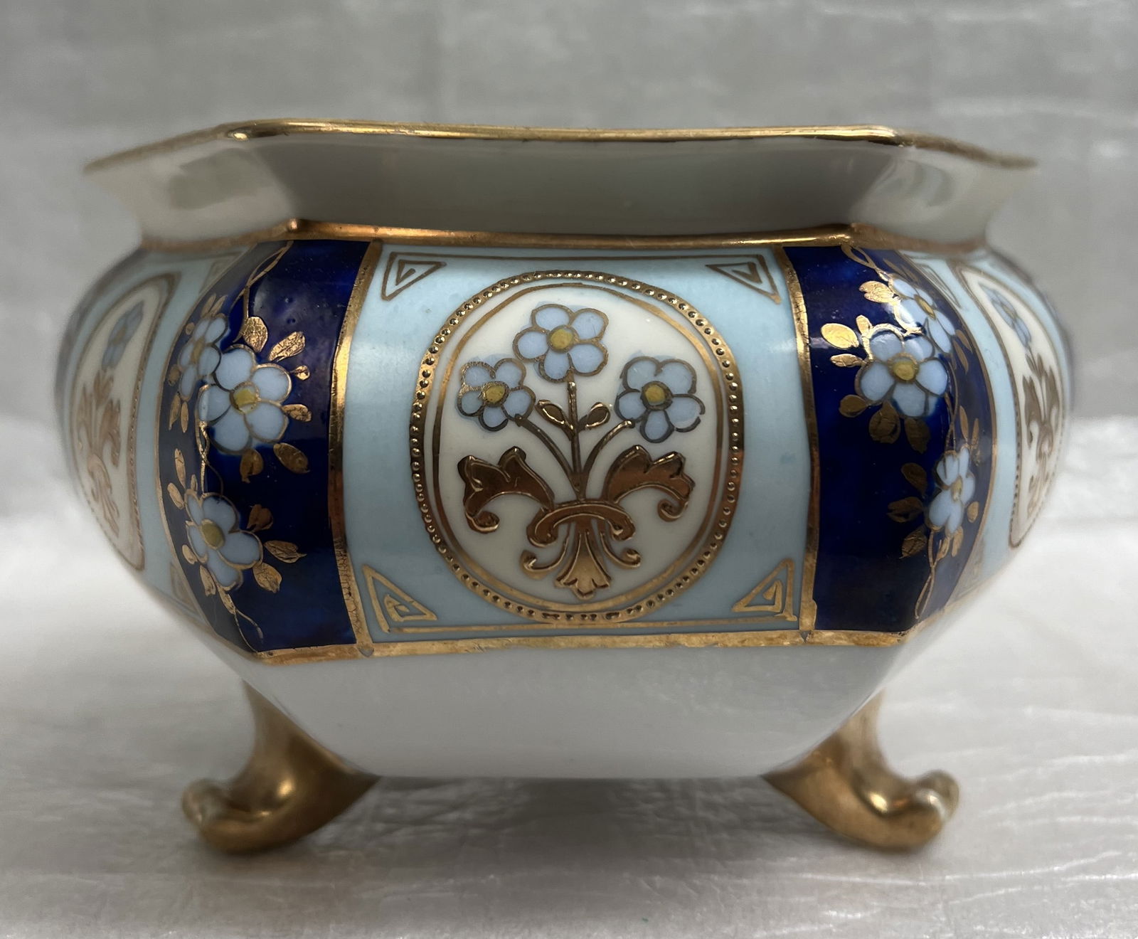 Antique Noritake Nippon 1911 Floal Hand Painted Footed Bowl w/Gold (1 of 4)