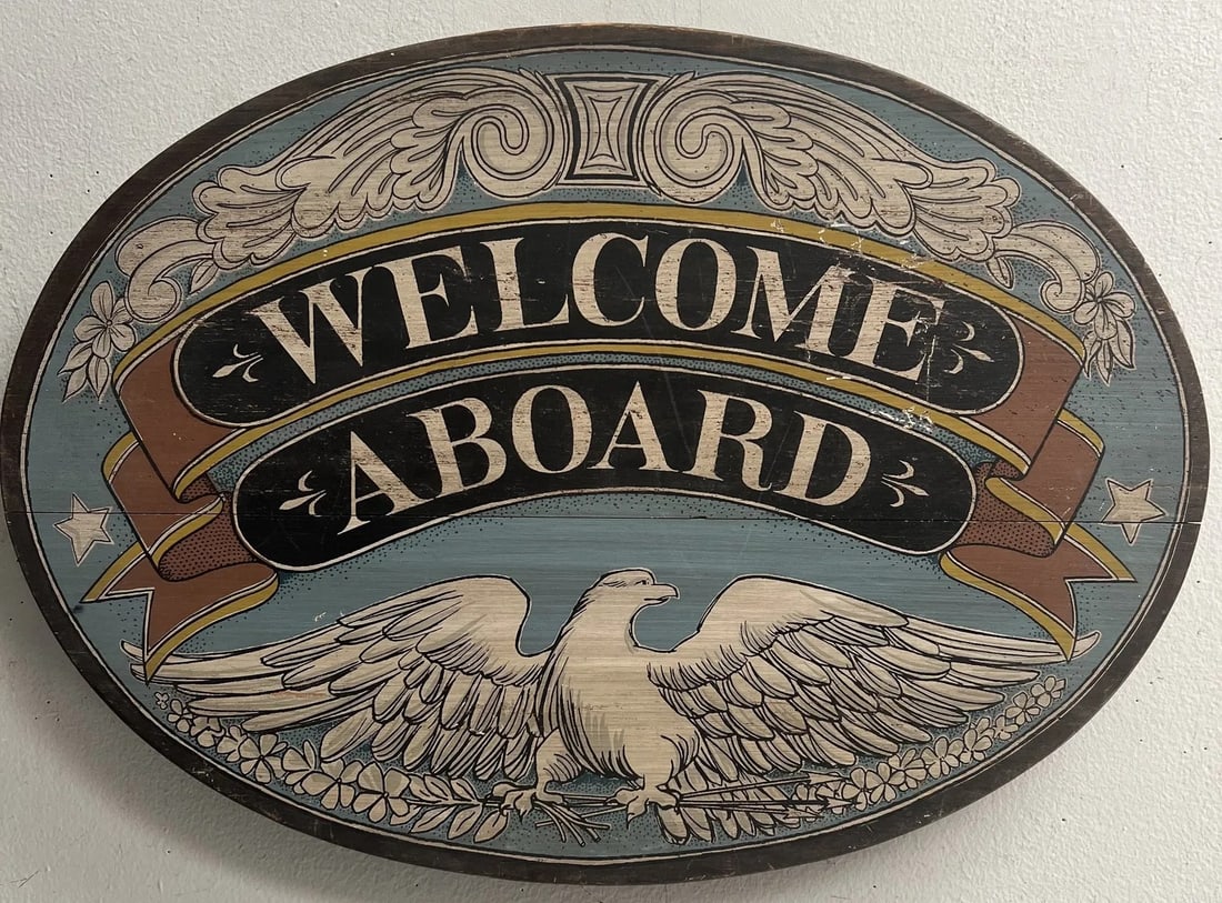 "Welcome Aboard" Vintage Wood Sign from A Steam Ship (1 of 3)