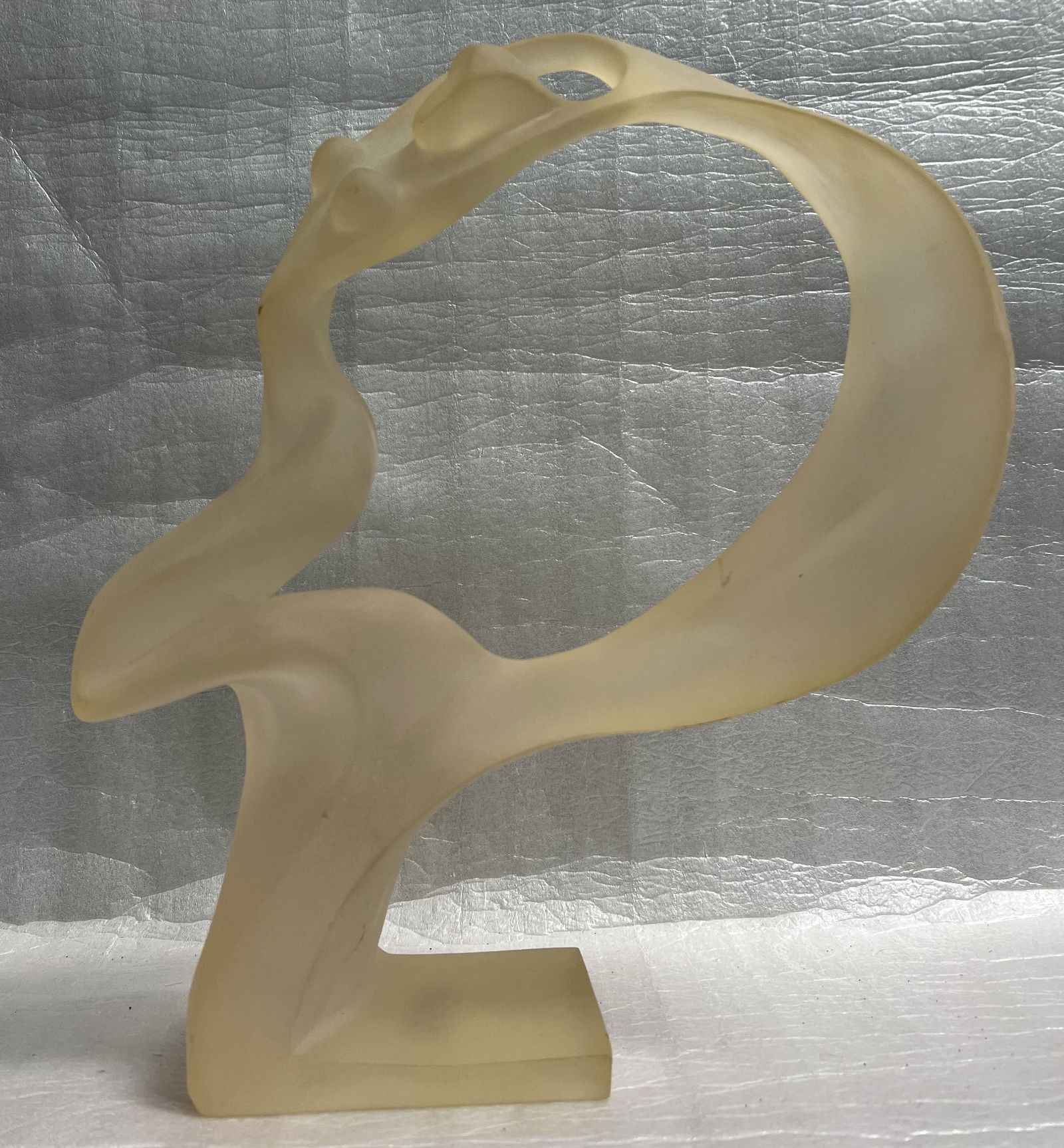 Mid Century Lucite Sachsa Brastoff Table Sculpture in Citrine by Crystallus 1988: Add a touch of mid-century charm to your art collection with this stunning Lucite sculpture by Sachsa Brastoff. The statue stands at a medium height of 14 inches and features a beautiful citrine color