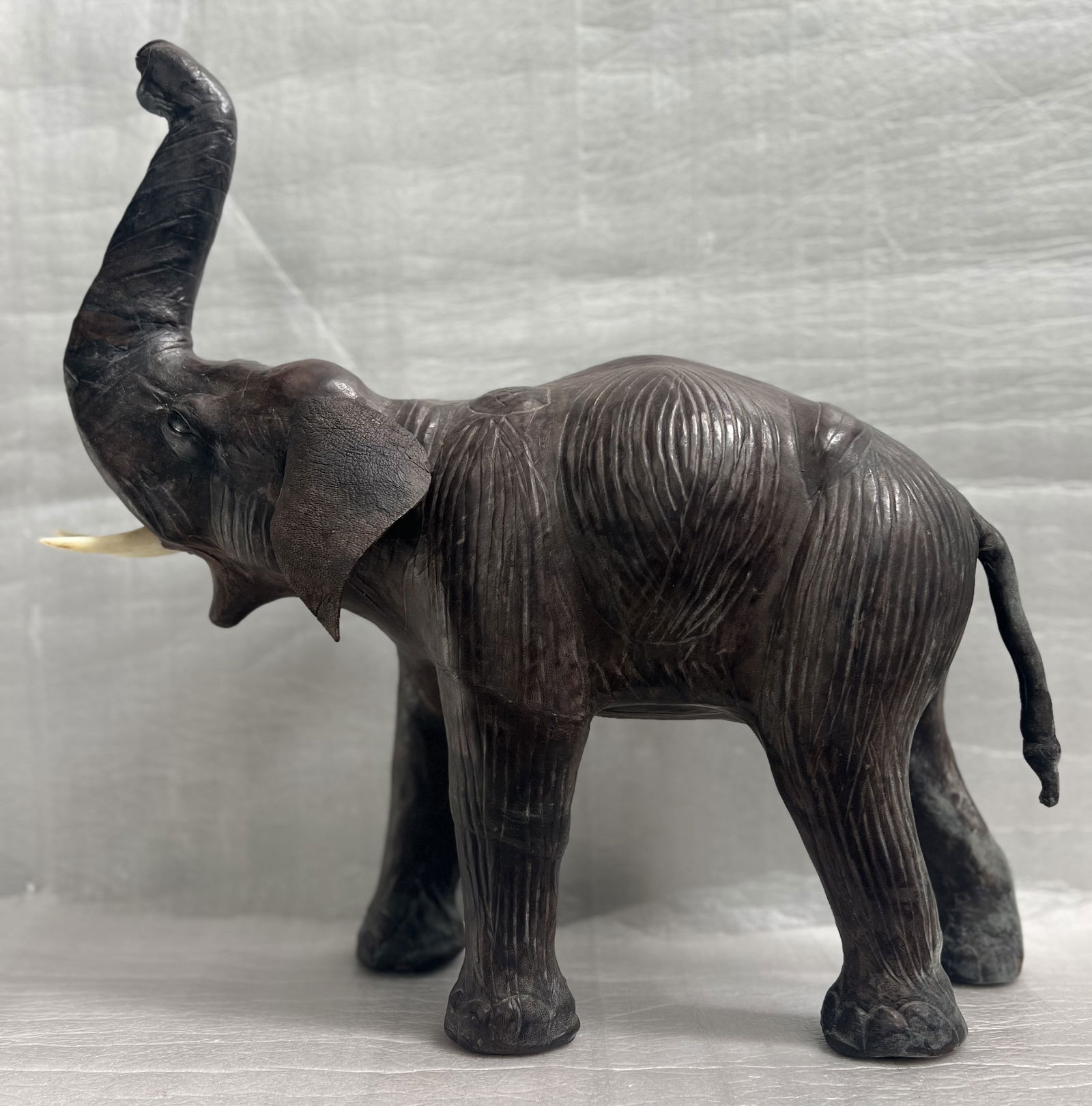 Mid Century Leather Wrapped Elephant with Leather Ears (1 of 3)