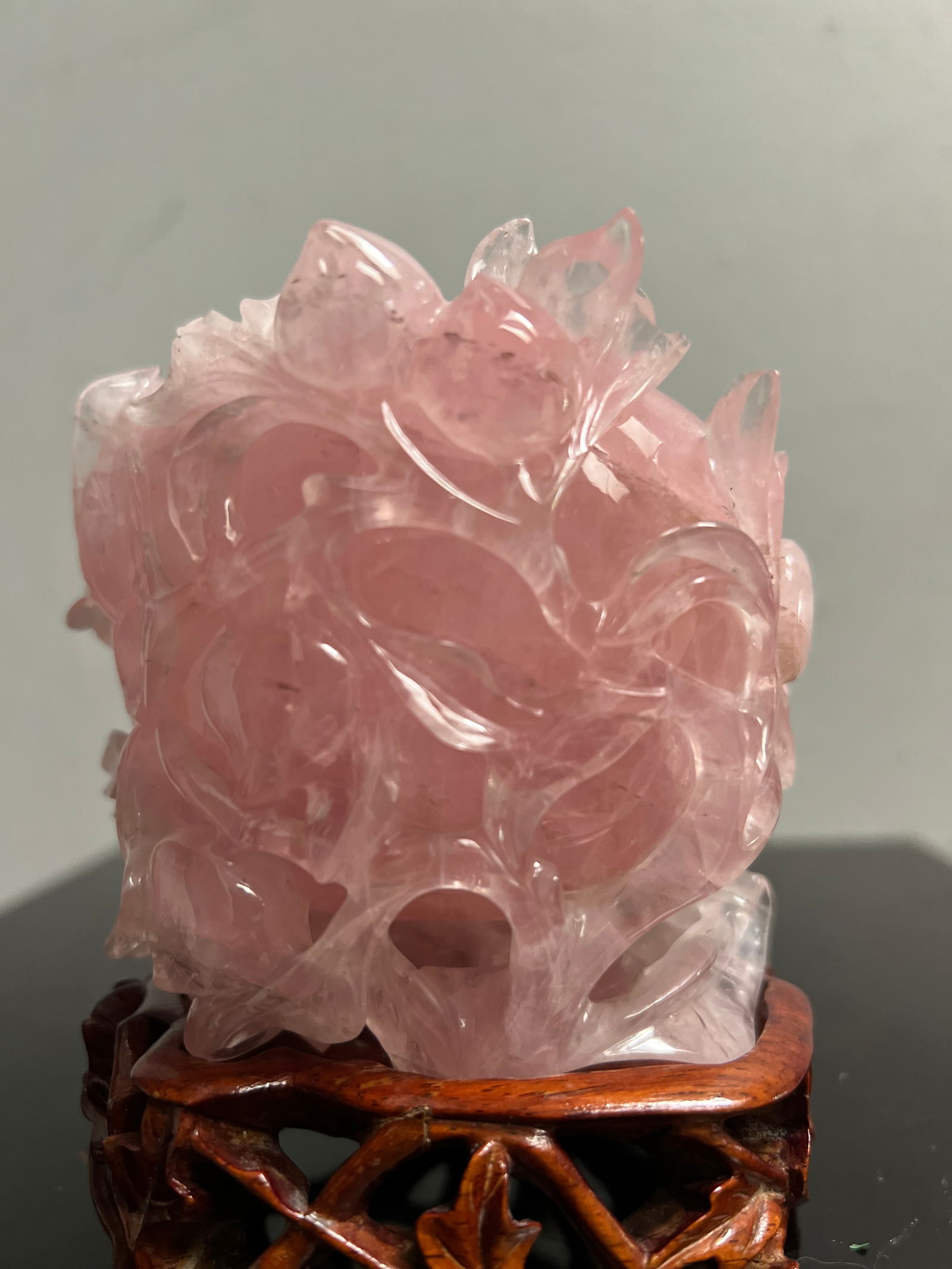 Stunning Chinese Hand Carved Pink Jade Decorated Vase on a Wood Base (1 of 5)