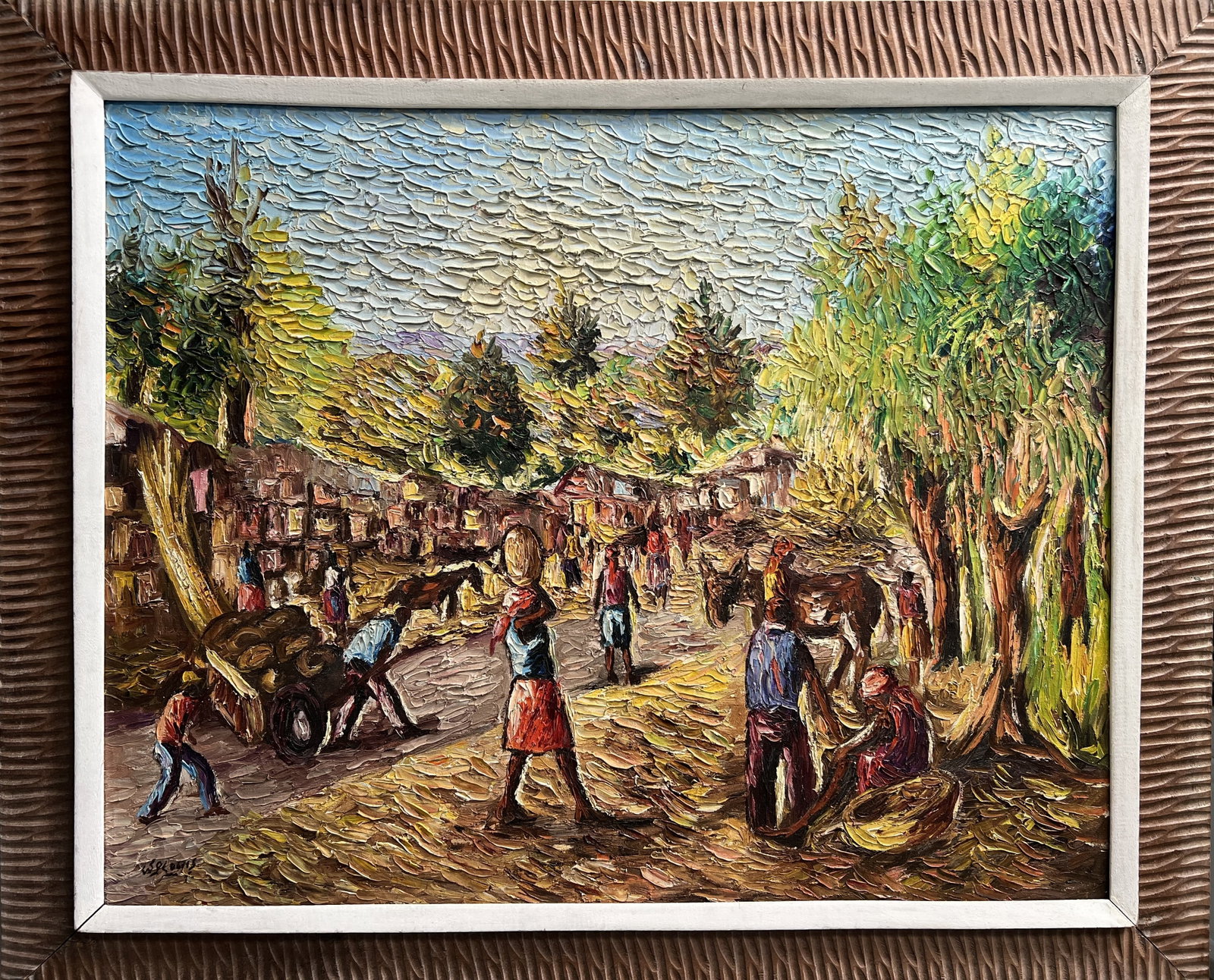 African Oil on Canvas Heavy Knife Technique , Large Stunning Work Signed: This stunning piece of contemporary art is a true masterpiece. Created using Oil on Canvas Heavy Knife Technique, this large painting is a one-of-a-kind (OOAK) work signed by the artist. The painting 