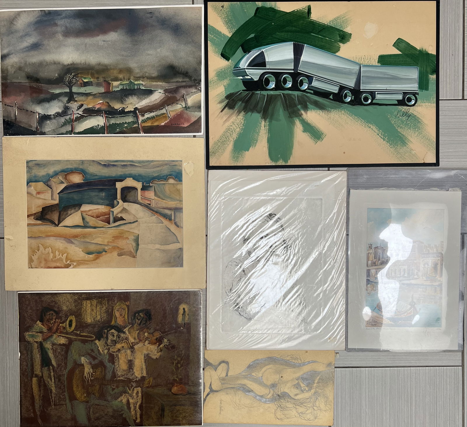 A Collection of 7 Original Works of Art All Signed by the Artists (1 of 3)