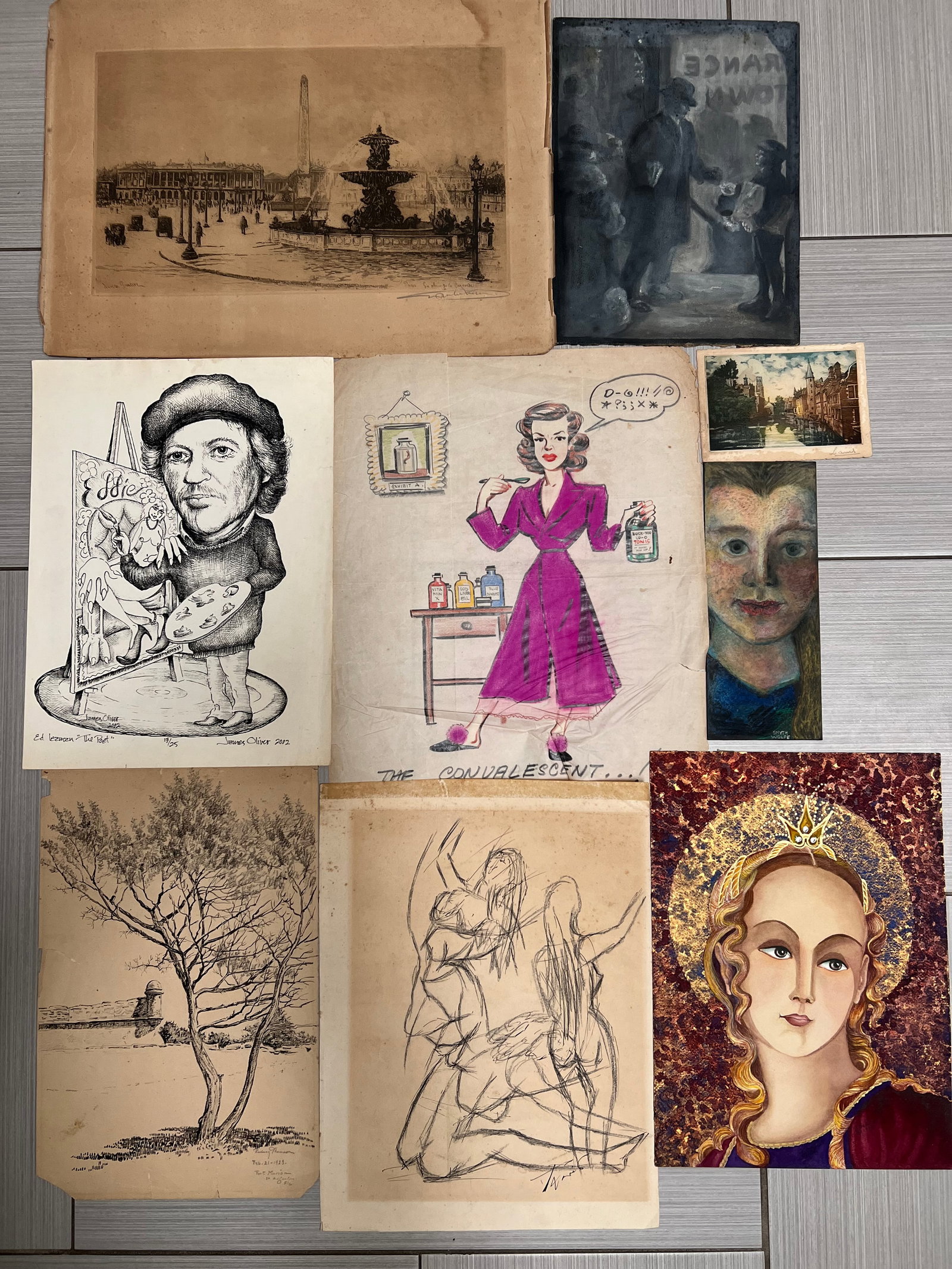 A Collection of 9 Original Works of Art , Signed by the Artists: This collection features 9 unique pieces of contemporary art, created by skilled artists in the United States. Each painting is an original work, signed by the artist and crafted using high-quality ma