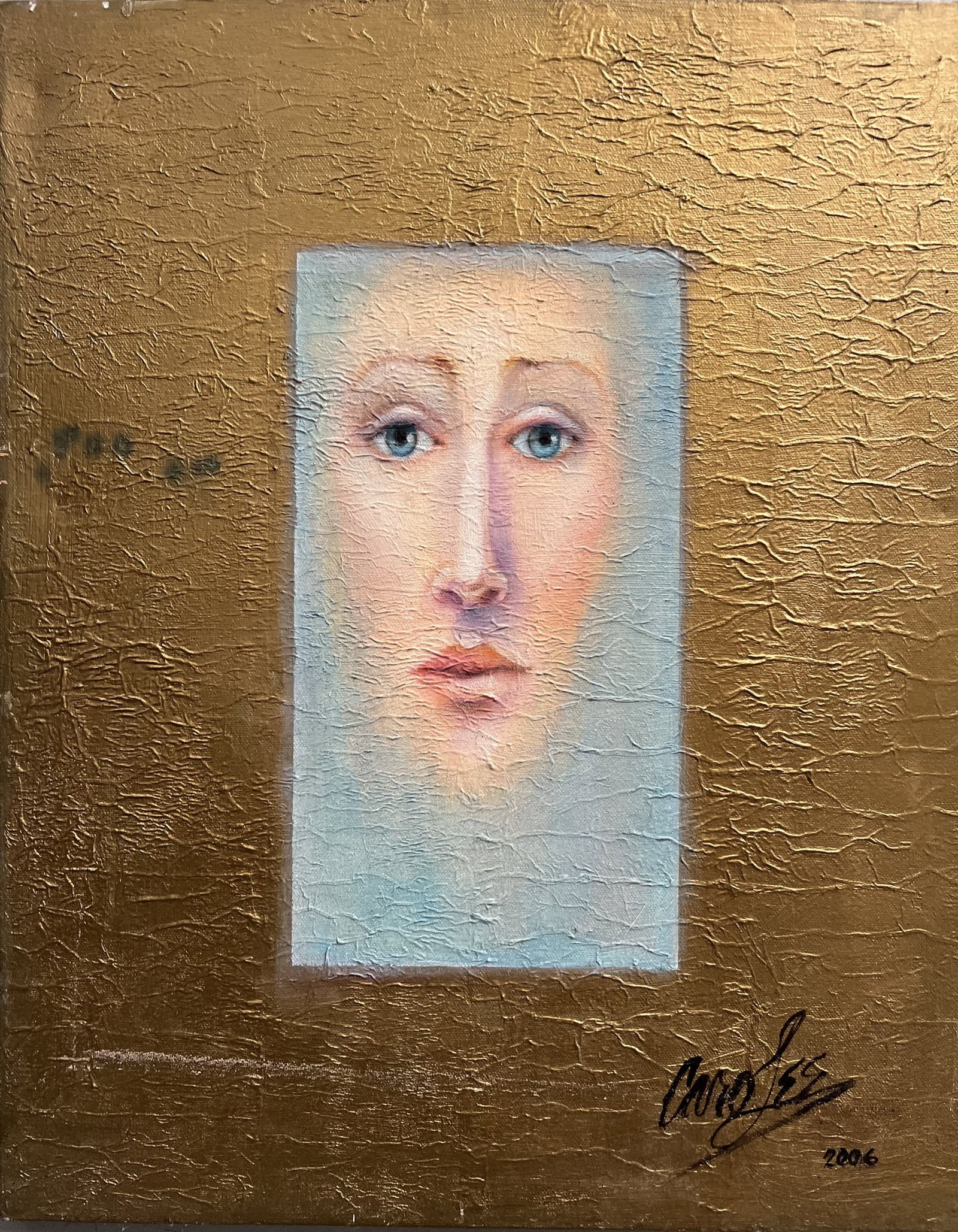 Mixed Medis on Canvas by the Artist Carolee "Looking Through" Signed Dated 2006: This one-of-a-kind piece by artist Carolee titled "Looking Through" is a stunning still life on canvas. The painting is signed for added assurance. The contemporary style and handmade construction mak