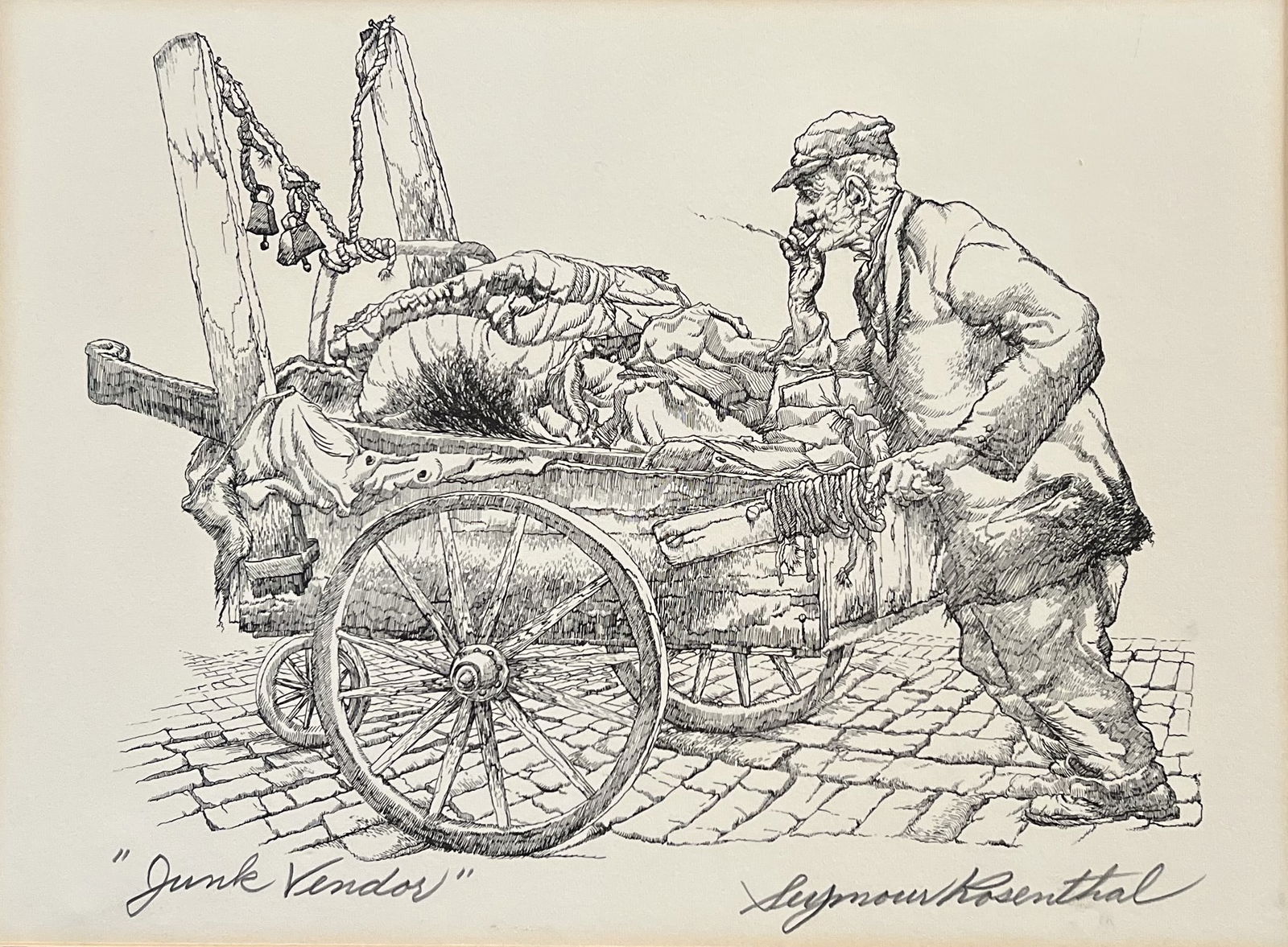 Seymour Rosenthal (1921-2007) American "Junk Vender" Print on Paper Hand Signed: This exquisite piece of art by Seymour Rosenthal is a true gem for any collector. The print on paper is beautifully crafted with impressive attention to detail, and the portrait orientation brings out